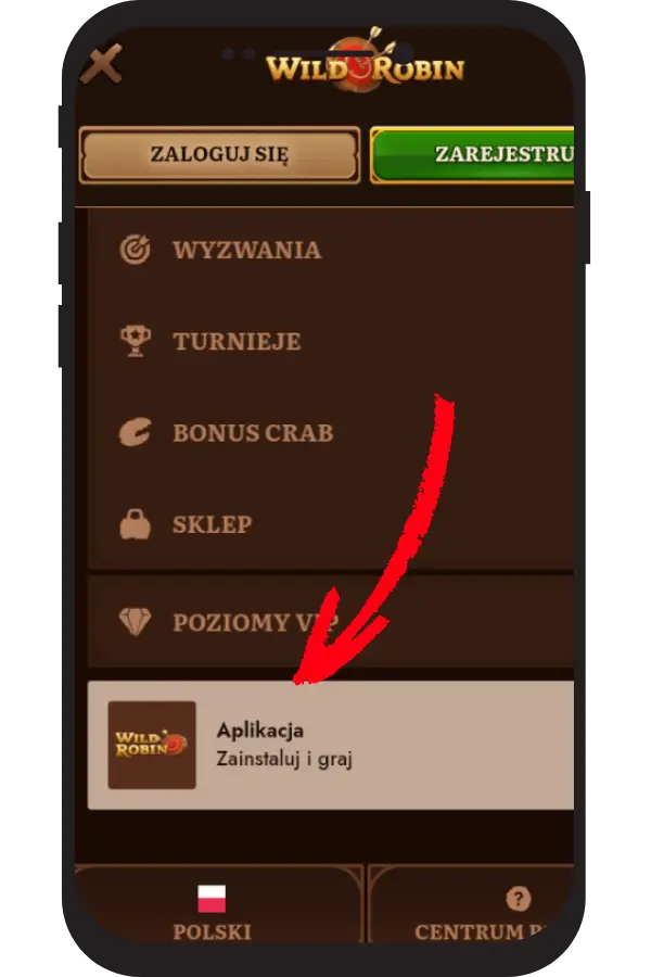 Menu WildRobin z zaznaczoną sekcją Aplikacja mobilna