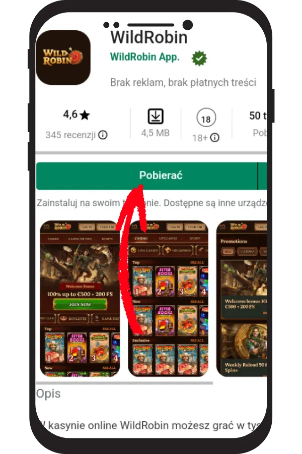 Strona pobierania WildRobin App w sklepie z przyciskiem Pobierz