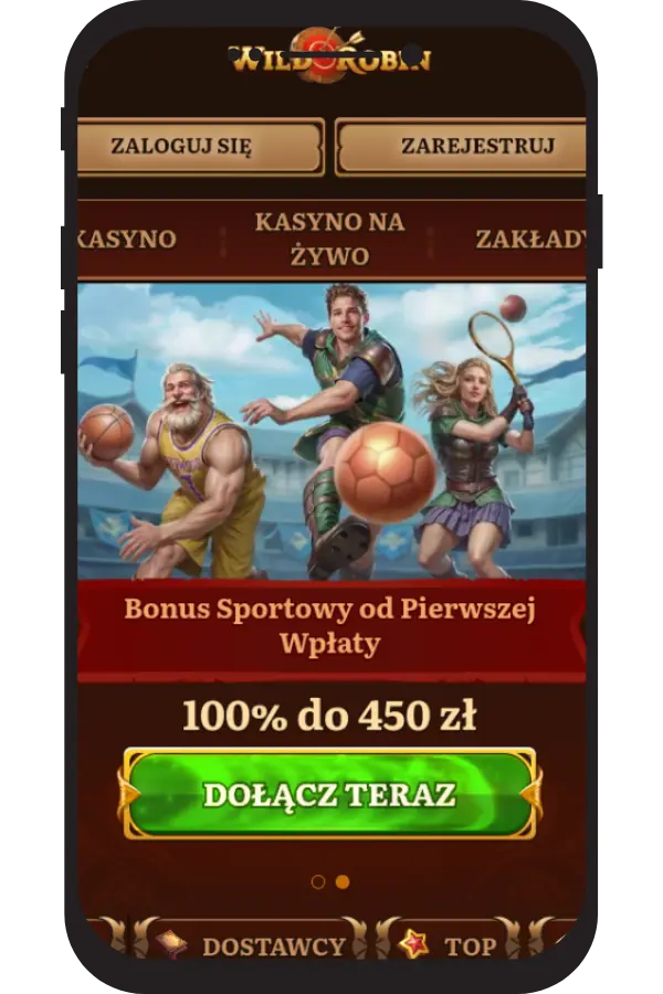 Baner WildRobin z bonusem sportowym 100% do 450 zł od pierwszej wpłaty